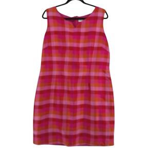 Pure & Simple Shift Dress Women XL Pink Orange Plaid Sleeveless Checkered Bright